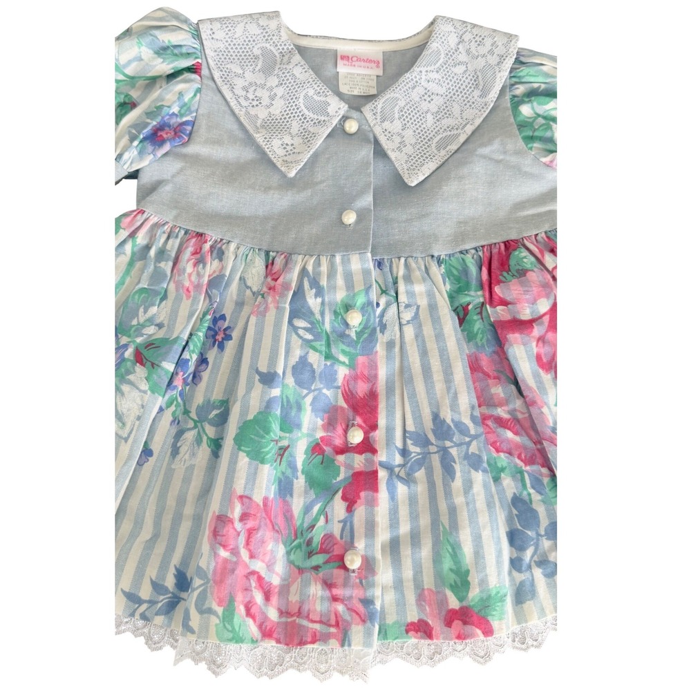 Vintage Carters Baby Girl Floral Chambray Lace Dress 18 Months Made in USA 18 Mo - Picture 3 of 8